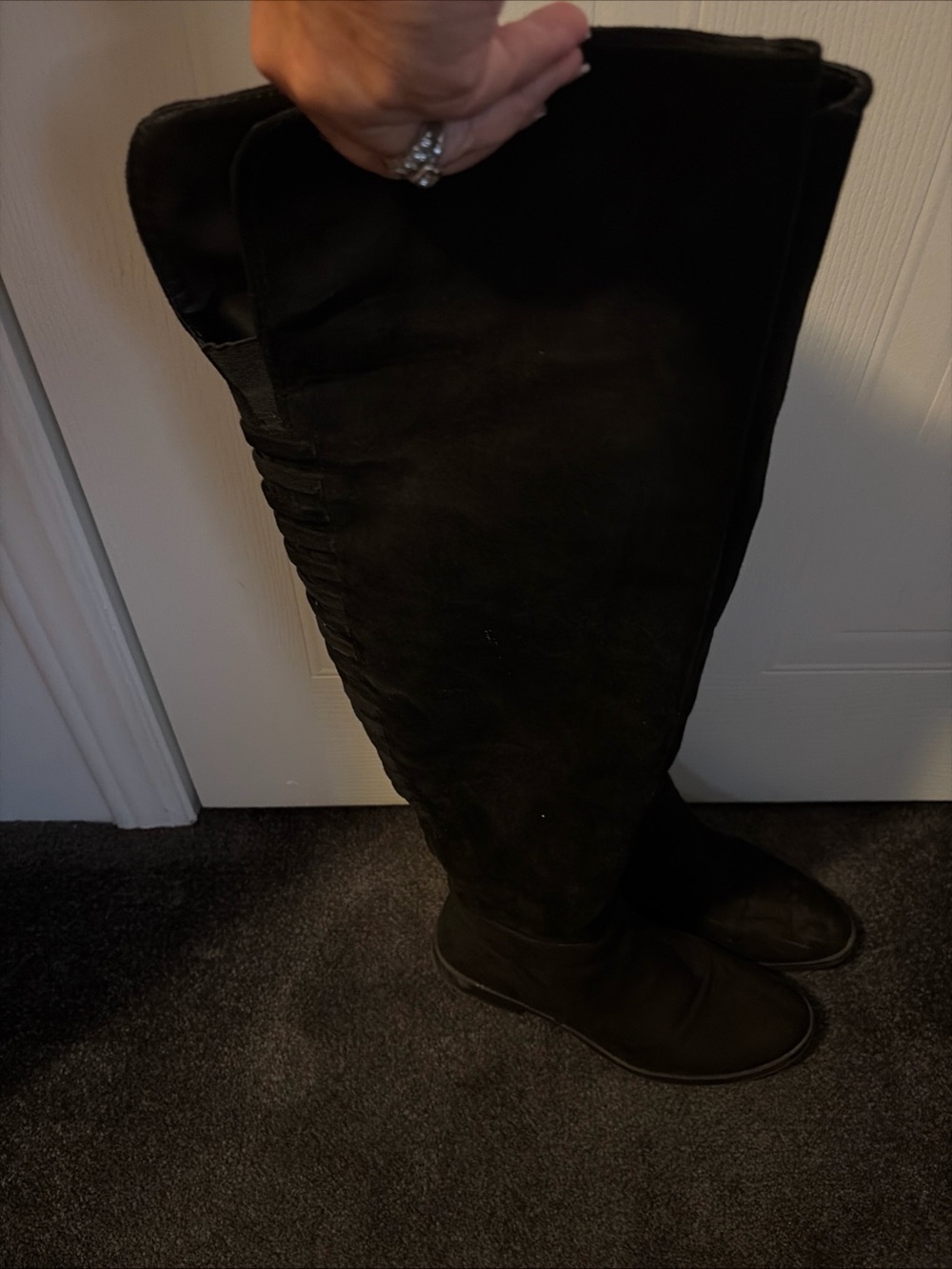 Qupid OTK Boots Womens 7.5 Black Faux Suede over The Knee Pull On